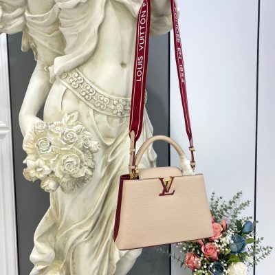 LV Capucines BB Replica Eggshell/Red Handbag M59061