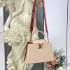 Best Replicas Bags - Replica LV Capucines MM Eggshell & Lie De Vin Red Bag Shop For Best Louis Vuitton LV Replica Bags With Cheap Price