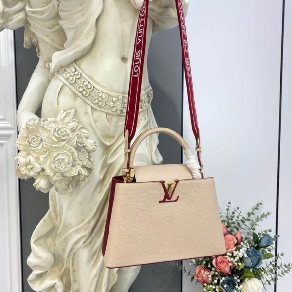 Replica LV Capucines MM Eggshell & Lie De Vin Red Bag - Image 2