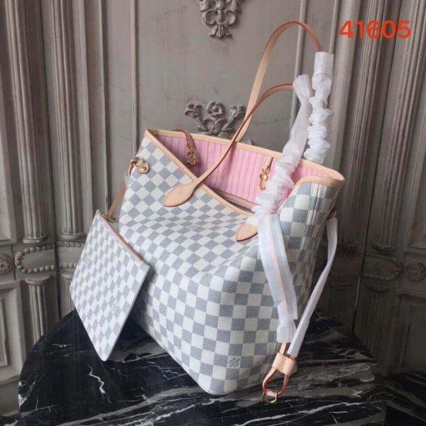 Replica LV Damier Azur Neverfull MM Pink N41605 Bag - Image 3