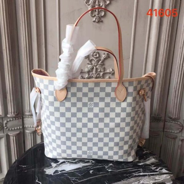 Replica LV Damier Azur Neverfull MM Pink N41605 Bag - Image 4
