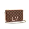 Best Replicas Bags - LV Damier Ebene Double Zip Pochette Replica N60254 Shop For Best Louis Vuitton LV Replica Bags With Cheap Price