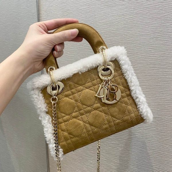 Replica Mini Lady Dior Camel Shearling Bag M0505 - Image 2