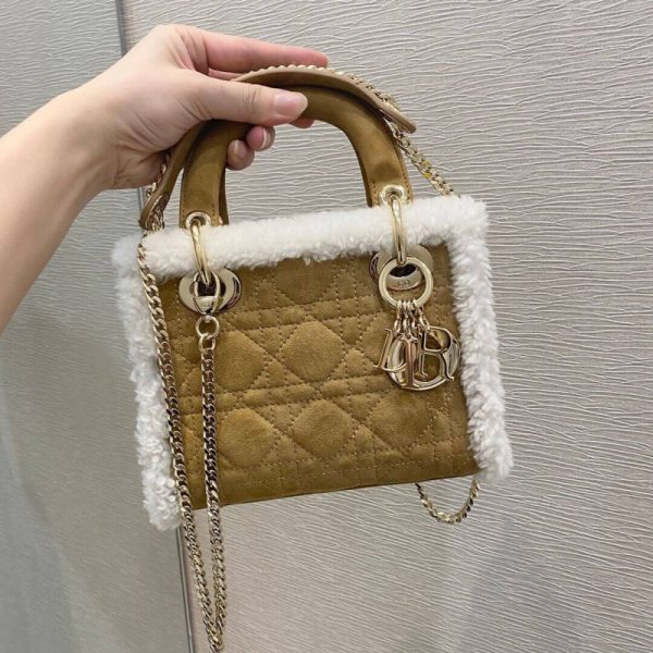 Replica Mini Lady Dior Camel Shearling Bag M0505 - Image 3