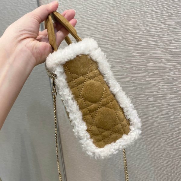 Replica Mini Lady Dior Camel Shearling Bag M0505 - Image 5