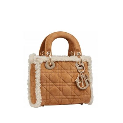 Replica Mini Lady Dior Camel Shearling Bag M0505