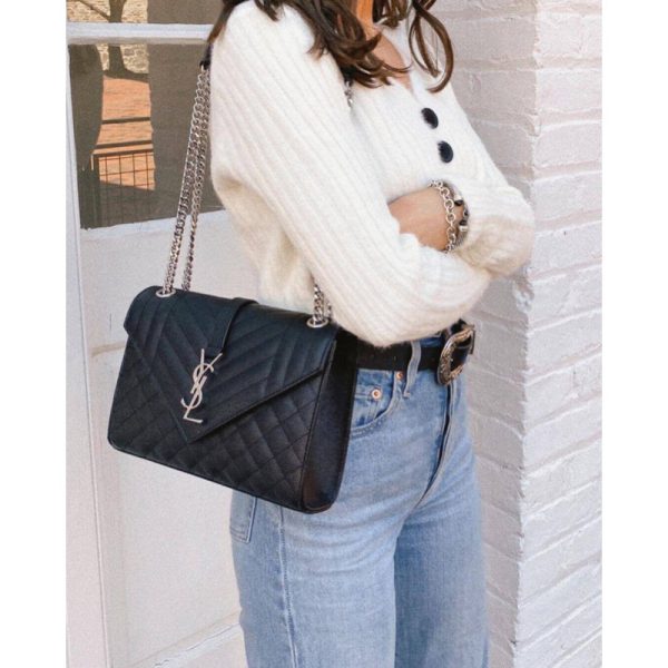 Replica Saint Laurent Grain Leather Envelope Bag - Black - Image 2