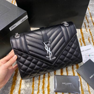 Replica Saint Laurent Grain Leather Envelope Bag - Black