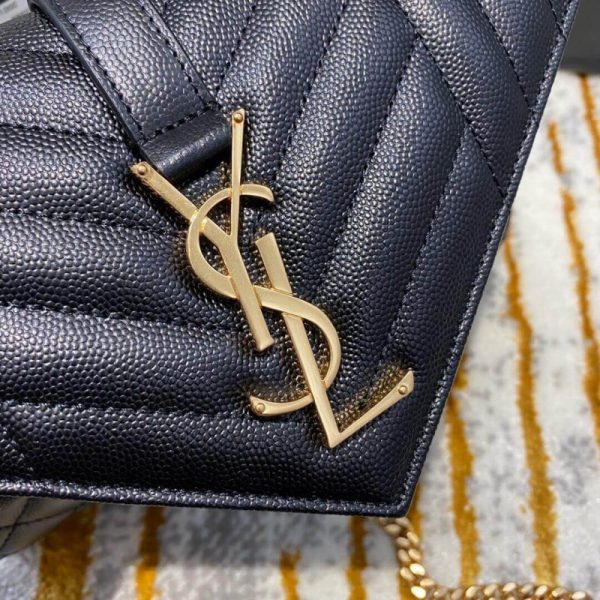 Replica YSL Grain Leather Envelope Small Bag in Black - Image 11