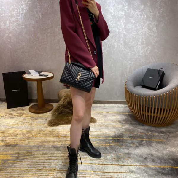 Replica YSL Grain Leather Envelope Small Bag in Black - Image 5