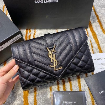 Replica YSL Grain Leather Envelope Small Bag in Black