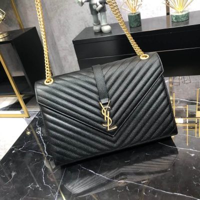 Saint Laurent Replica Grain Leather Envelope Chain Bag - Black