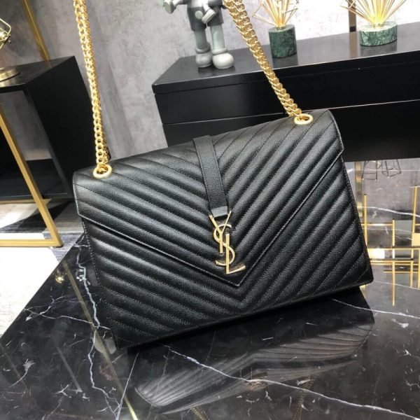Saint Laurent Replica Grain Leather Envelope Chain Bag - Black