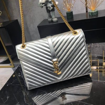 Saint Laurent Metallic Silver Envelope Chain Bag - Large