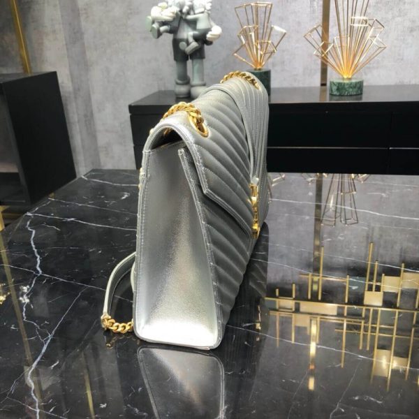 Saint Laurent Metallic Silver Envelope Chain Bag - Large - Image 3