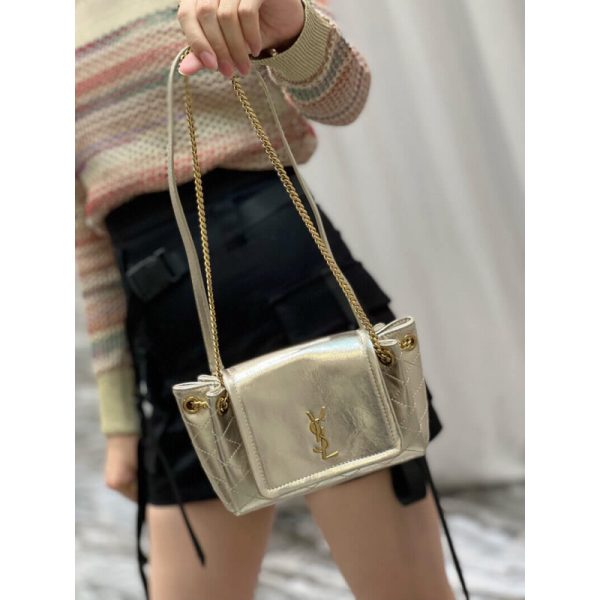 Saint Laurent Nolita Mini Leather Shoulder Bag in Champagne Gold - Image 5
