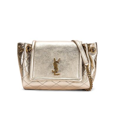 Saint Laurent Nolita Mini Leather Shoulder Bag in Champagne Gold
