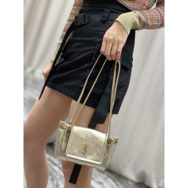 Saint Laurent Nolita Mini Leather Shoulder Bag in Champagne Gold - Image 6