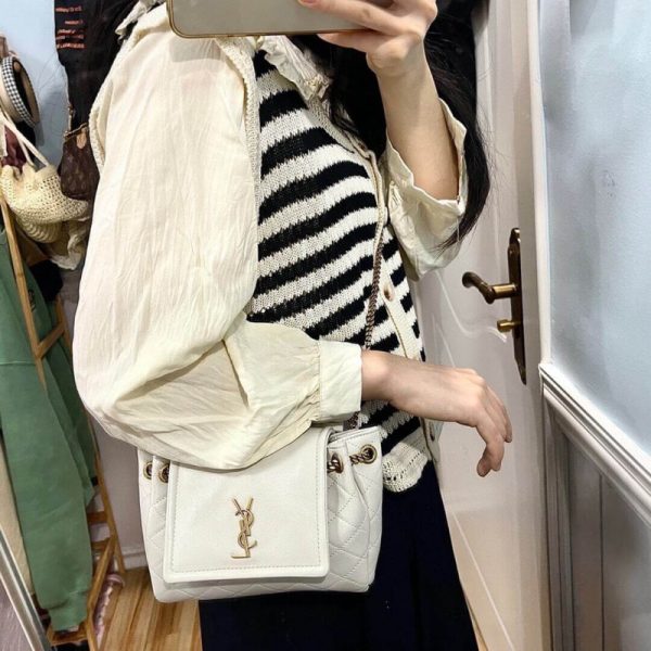 White Replica Saint Laurent Nolita Mini Leather Shoulder Bag - Image 3
