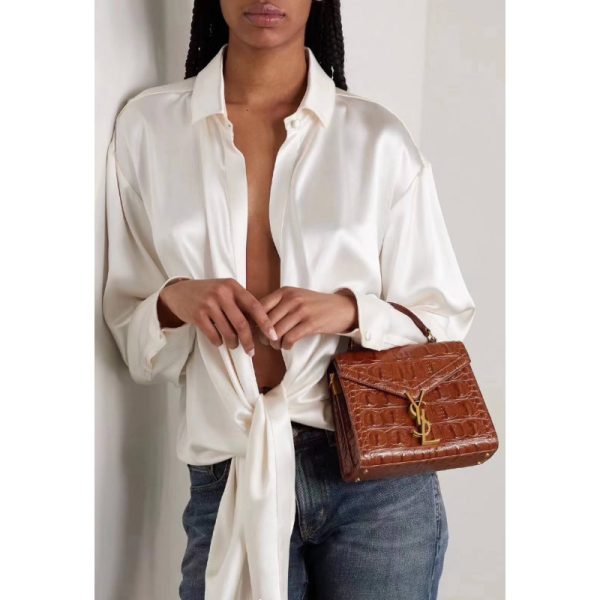 Replica YSL Cassandra Mini Bag - Caiman Leather, Brown - Image 2
