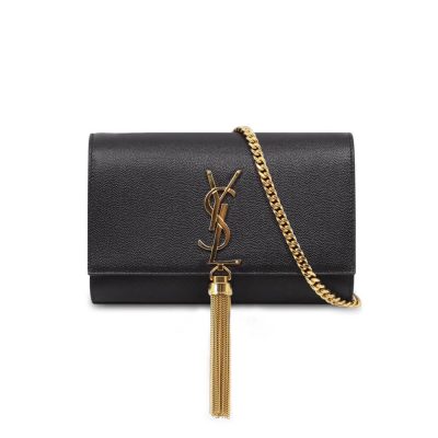 Replica YSL Kate Medium Tassel Leather Bag in Black