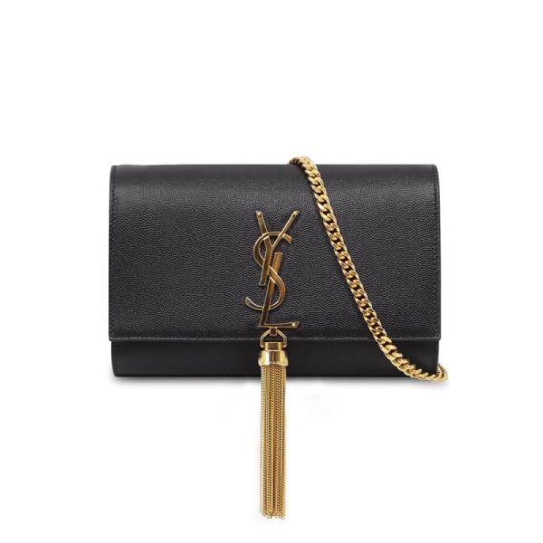Replica YSL Kate Medium Tassel Leather Bag in Black