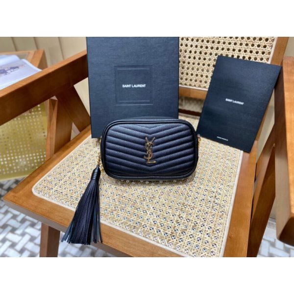 Replica YSL Lou Mini Camera Bag in Black Grain Leather - Image 4
