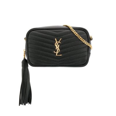 Replica YSL Lou Mini Camera Bag in Black Grain Leather