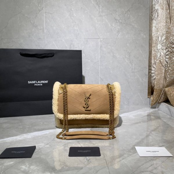 YSL Niki Mini Shearling-Trimmed Nubuck Shoulder Bag - Image 2
