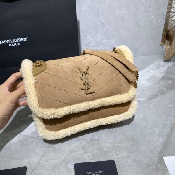 YSL Niki Mini Shearling-Trimmed Nubuck Shoulder Bag - Image 3