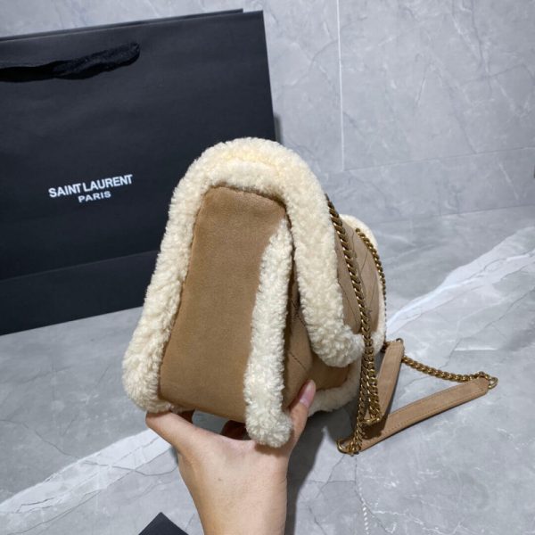 YSL Niki Mini Shearling-Trimmed Nubuck Shoulder Bag - Image 6