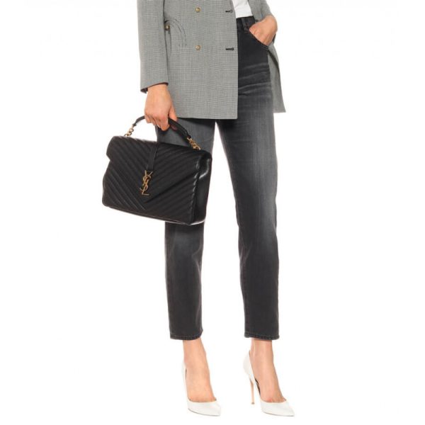 YSL Replica Chevron Monogram College Satchel - Black - Image 2