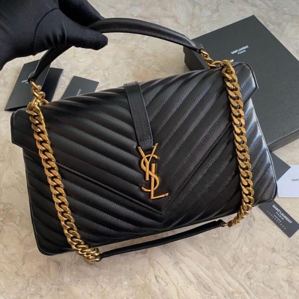 YSL Replica Chevron Monogram College Satchel - Black - Image 12
