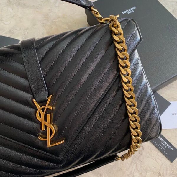 YSL Replica Chevron Monogram College Satchel - Black - Image 13