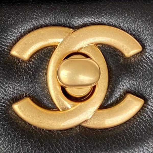 Black Replica Chanel Lambskin Mini Flap Bag w/ Top Handle AS2431 - Image 3