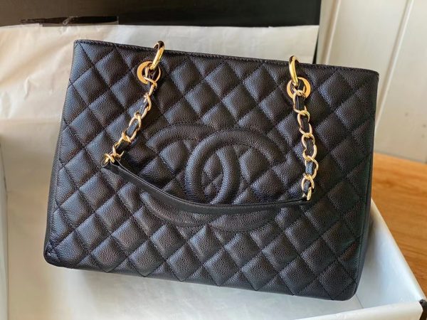 Chanel Quilted Caviar Grand Shopping Tote Replica - Black A50995