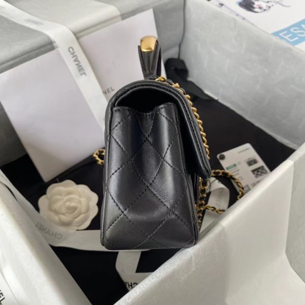 Black Replica Chanel Lambskin Mini Flap Bag w/ Top Handle AS2431 - Image 4