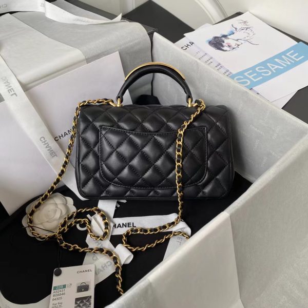 Black Replica Chanel Lambskin Mini Flap Bag w/ Top Handle AS2431 - Image 5