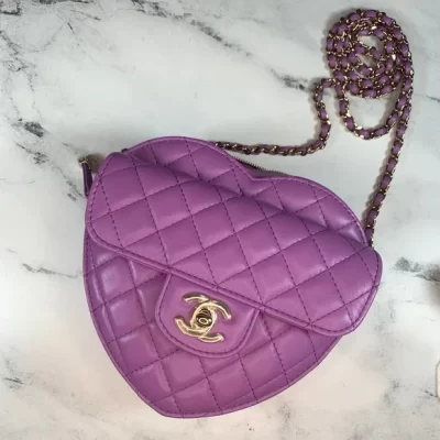 Replica Chanel Heart Zip Coin Purse 22S Purple/Black Ap2786
