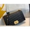 Best Replicas Bags - Chanel Boy Replica Caviar Shoulder Bag - Black Shop For Best Louis Vuitton LV Replica Bags With Cheap Price