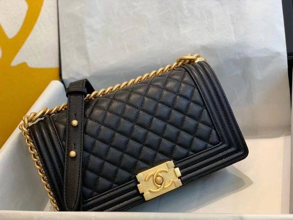 Chanel Boy Replica Caviar Shoulder Bag - Black