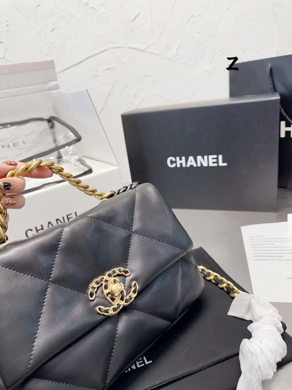 Chanel 19 Replica Lamb Leather Black Shoulder Bag - Image 2