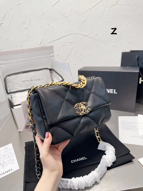 Chanel 19 Replica Lamb Leather Black Shoulder Bag