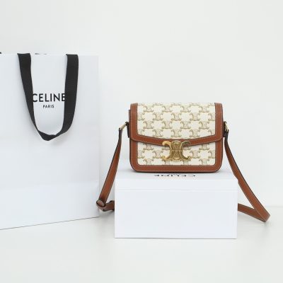 Replica Celine Teen Triomphe Bag - White Canvas & Calfskin