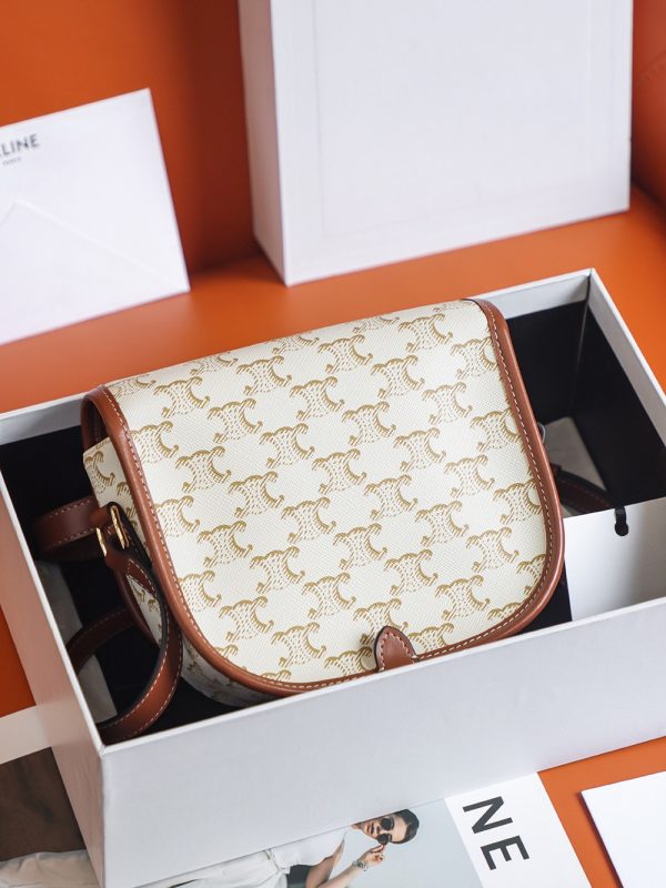 Celine Folco Medium Bag - Triomphe Canvas & Calfskin Replica - Image 9