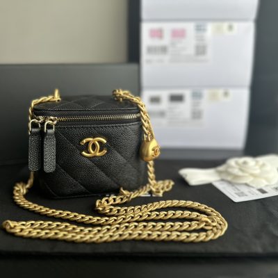 Replica Chanel Black Calfskin Clutch w/ Gold Chain Ap3203