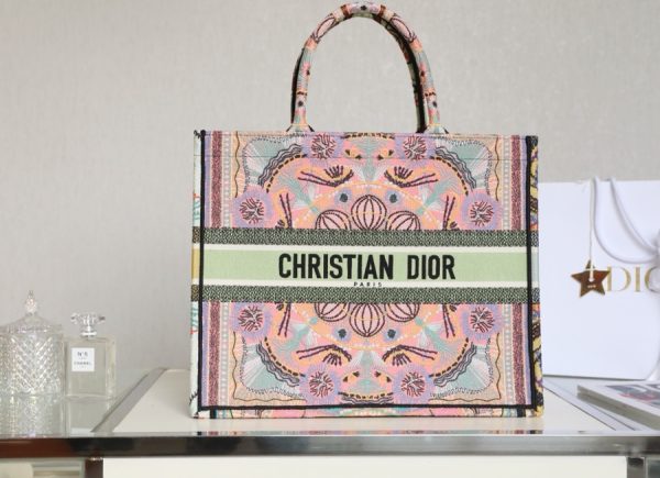 Replica Dior Book Tote: Large Powder Pink Jardin Magique Embroidery - Image 9