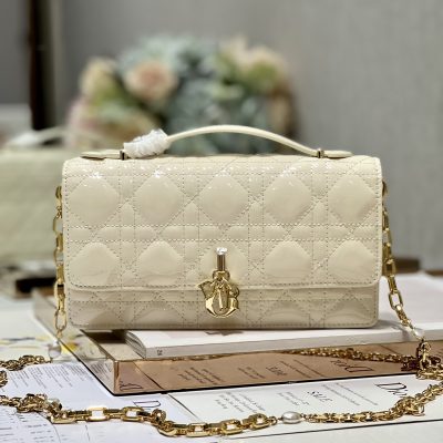 Replica Dior Miss Mini Bag - White Patent Cannage Calfskin