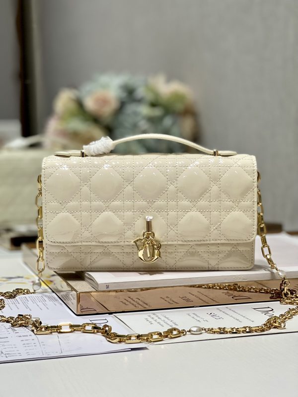 Replica Dior Miss Mini Bag - White Patent Cannage Calfskin