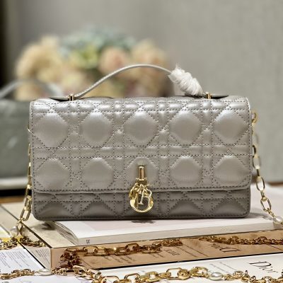 Replica Dior Miss Mini Bag - Metallic Gray Lambskin Elegance